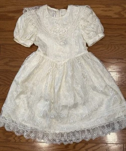 Vintage Jessica McClintock Gunne Sax Lace Bridal Wedding Dress Girls 6X 80s USA - Picture 1 of 8