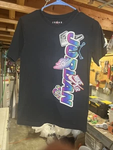 Nike Air Jordan Rare Retro 1 Fresh Prince Rainbow Black Shirt Kids Size Large - Picture 1 of 4