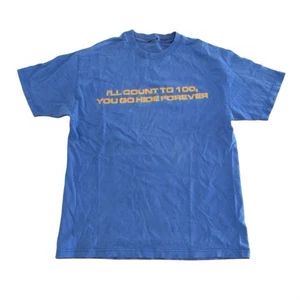 Vintage Men's I'll Count to 100 90s Blue Tee Tshirt L 0609 - Picture 1 of 4