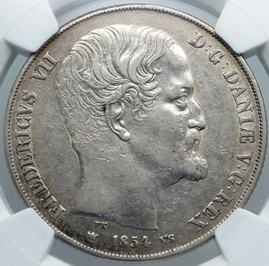 1854 FKVS DENMARK King Frederick VII ANTIQUE Silver 2 Rigsdaler Coin NGC i88753 - Picture 1 of 5