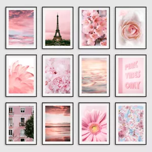 Pink Botanical Wall Art Prints Bedroom Living Room Pictures Posters Home Decor - Picture 1 of 31