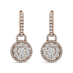 18K Rose Gold 1 1/2 Cttw Round Shaped Diamond Composite Drop and Dangle Earrings - Picture 1 of 6