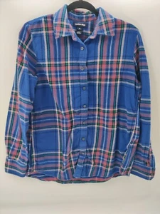 Lands' End Boys Blue Plaid Button Down Flannel Shirt Sz M (10-12) - Picture 1 of 11