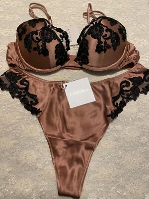 La Perla Maison 34D S Sujetador de Seda Tanga Conjunto Lurex Frastaglio Bordado Bronce Foto 1 de 2