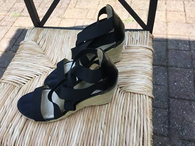 Tahari Kendall Espadrille Wedge Sandals Women Black Elastic Straps 8.5M - Image 1 of 4