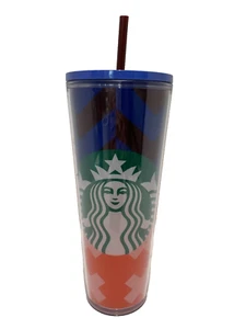 Exclusive Starbucks 2021 Summer Release Target Blue Red X Chevron Retro 24 Oz. - Picture 1 of 2