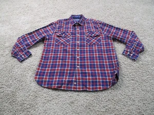 Pendleton camicia uomo grande blu con bottoni flanella bruciata a quadri manica lunga - Foto 1 di 7