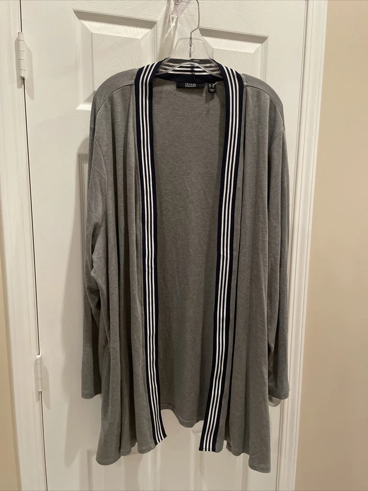 Dennis Basso Soft Touch Gorgeous Gray Blue Trim Open ￼Cardigan Size 3XL￼ Foto 1 de 3