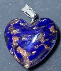 Murano Glass Heart Pendant Antica Murrina blue copper glitter PENDANT in Box - Picture 1 of 24