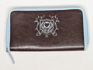 XOXO Wallet Brown Vinyl Blue Polyester Lining Zip Around Closure - Picture 1 of 7