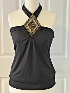 Next Petite Halter Top - Black - Embellished Neckline - Size 12 - BNWT - Picture 1 of 8