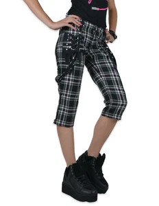 Pantalones Cortos Capri Tripp Punk Rocker Gótico Skate Motociclista Correas Góticas a Cuadros - Imagen 1 de 11