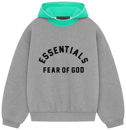 Felpa con cappuccio Fear of God Essentials nylon pile erica scura foglia menta XS adatta come S