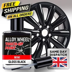 MINI GLOSS BLACK ALLOY WHEEL TOUCH UP PAINT REPAIR KIT WITH INTERNAL BRUSH - Picture 1 of 2
