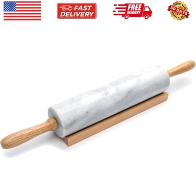 抛光大理石滚针带木制摇篮,10 英寸桶,白色 — 第 1/4 张图片