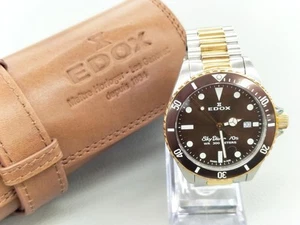 EDOX Sky Diver 70S Quartz Black Gold Silver Wristwatch Watch Used Japan F/S - Picture 1 of 15
