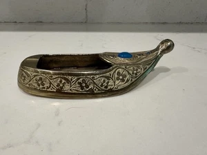 Brass Shoe Slipper Turkish Etched Ashtray Incense Holder - Picture 1 of 8