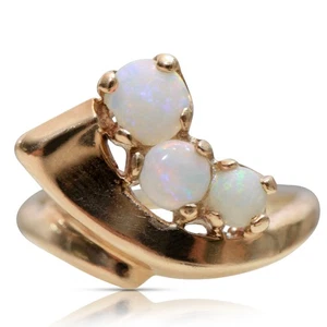 1960s Vintage Modernist 10K Yellow Gold Opal Ring • Size 5 • 2.35g - Picture 1 of 11