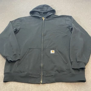 Carhartt Hoodie Mens Large TALL Faded Black Full Zip Distressed Sweatshirt K122 - Picture 1 of 12