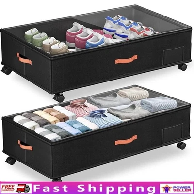 Under Bed Storage Box W/ Wheels Dustproof Organizer Clear Lid & Handles New - Image 1 of 4
