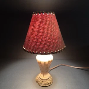 Vintage Leviton Table Lamp Ceramic 1950s MCM Gold Floral Trim Handmade Shade 9” - Picture 1 of 11