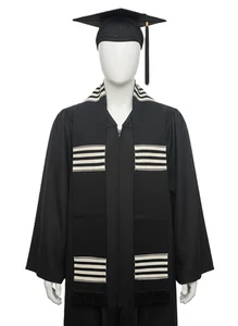 Black White Kente Stole, Authentic Kente made in Ghana, Graduation Ceremonial - Picture 1 of 2