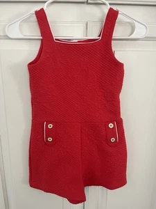Janie And Jack Girls’ Red Textured Floral Romper Size 6 - Picture 1 of 5