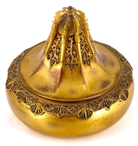 Vintage Erhard & Sohne Gilded Brass Art Deco Luxury Round Boudoir Trinket Box - Picture 1 of 14
