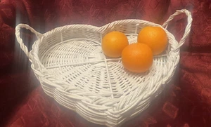 Vintage White Wicker and Wire Large Heart Shaped Basket - Picture 1 of 3