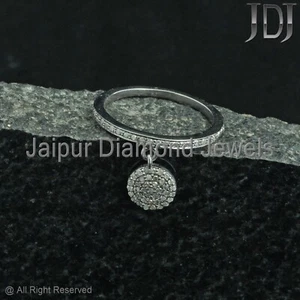 925 Sterling Silver Ring Natural Pave Diamond Handmade Circle Charm Jewelry Ring - Picture 1 of 7