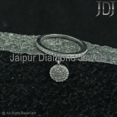 925 Sterling Silver Ring Natural Pave Diamond Handmade Circle Charm Jewelry Ring - Image 1 of 4