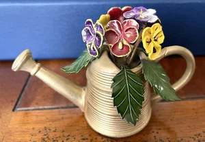 Jane Hutcheson Style Vintage Metal & Pansy Flowers Gold Watering Can - Picture 1 of 6