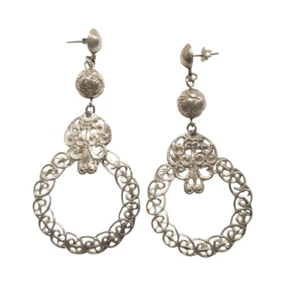 Orecchini pendenti goccia cerchio filigrana filo placcato argento vintage pali - Foto 1 di 8