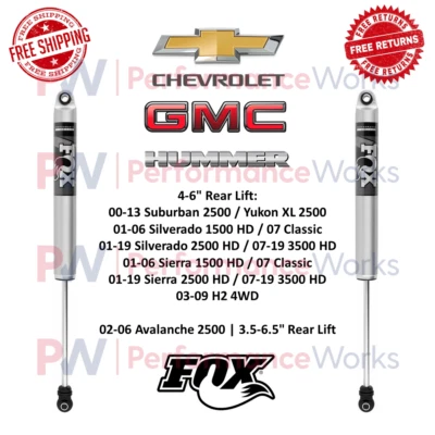 Fox 2.0 IFP Shock Pair Fits Silverado / Sierra 1500 / 2500 / 3500 HD Rear 4-6" - Image 1 of 4