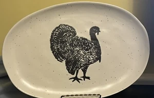 Threshold White Stoneware With black spots Oval Platter; Black Turkey Graphic - Picture 1 of 6