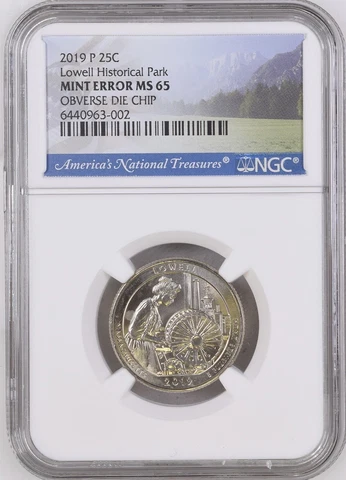 2019 P Lowell Historical Park Earring Quarter NGC MS65, Mint Error Cover