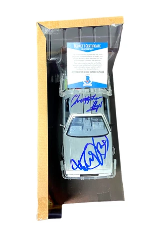 MICHAEL J FOX CHRISTOPHER LLOYD SIGNED AUTO BACK TO THE FUTURE 1:24 DELOREAN BAS Cover