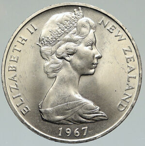 1967 NEW ZEALAND UK Elizabeth II SHIELD OF ARMS Vintage OLD Dollar Coin i112041