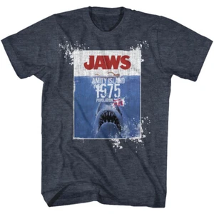 Jaws 70's Thriller Movie Amity Island Population Countdown 1975 Men's T Shirt - Picture 1 of 5