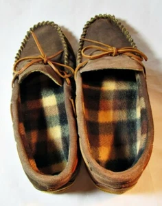 Zapatos para hombre #14 mocasín cuero marrón forro a cuadros talla 11 - Imagen 1 de 5
