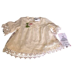 Rare Editions Baby Girl Ivory Dress Textured Lace Trim Floral Accent 6-9M JJ3860 - Picture 1 of 6