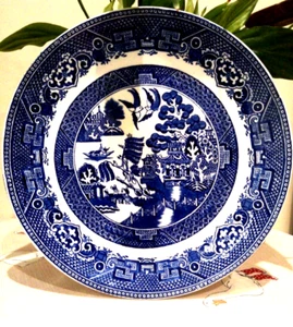 Antique Dark Blue & White W Adams & Sons Willow Pattern Dinner Plate 23cm 9.5" - Picture 1 of 3