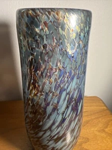 Hand Blown Confetti Speckle Pattern Art Mirror Glass Vase 8” Tall Signed Unknown - Picture 1 of 10