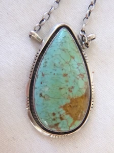 Navajo Alfred Martinez Kingman Turquoise Pendant 925 Sterling Silver Necklace - Picture 1 of 4