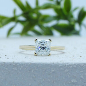 14K Yellow Gold 1 CT Princess Cut Moissanite Solitaire Engagement Ring