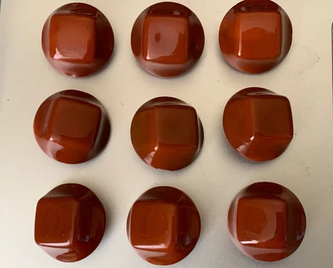 Nine Rare Antique French Red Ceramic Buttons - 2cm Cover