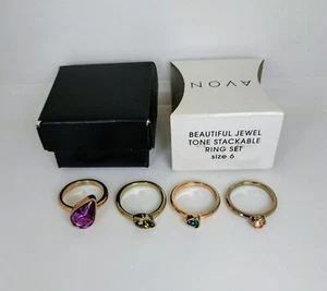 Avon Beautiful Jewel Tone Stackable Ring Set sz 6 Lot of 4 Birthstones Purple 1x - Picture 1 of 15