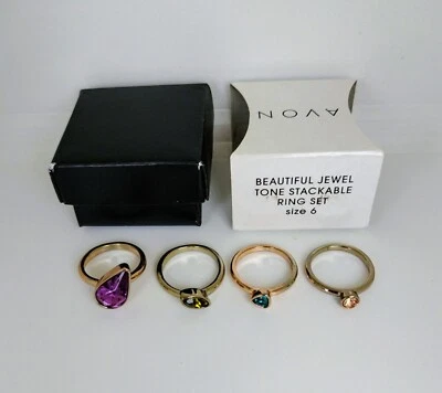 Avon Beautiful Jewel Tone Stackable Ring Set sz 6 Lot of 4 Birthstones Purple 1x - Image 1 of 4