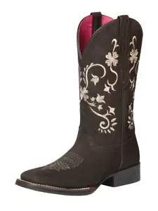 El General Women's Western Rodeo Boots Nubuck Leather Floral Brown SH8 - Picture 1 of 1