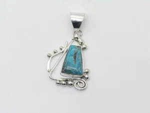 Navajo Handmade Sterling Silver and Kingman Turquoise Pendant - Picture 1 of 7
